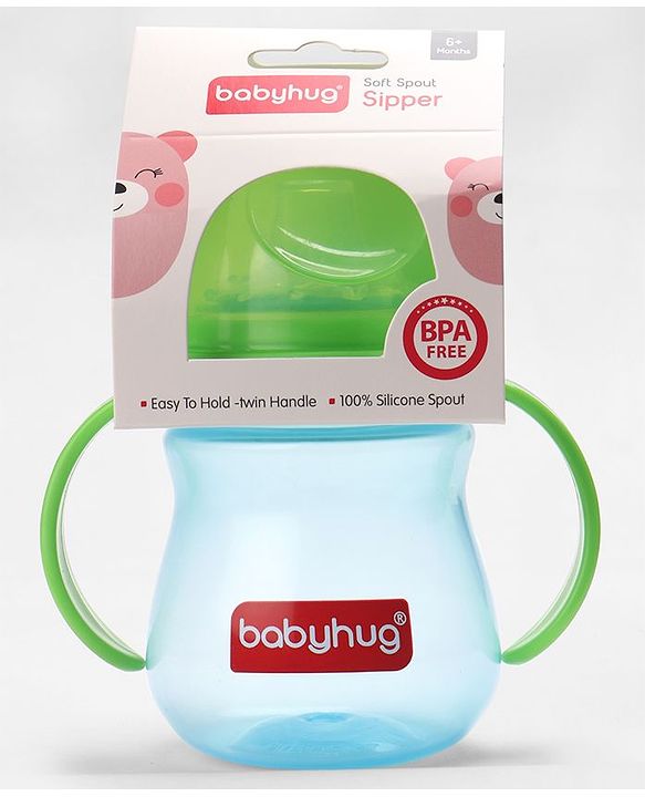 Babyhug Sipper Cup with Twin Handles for Toddlers 240 ml - Green | Spill Proof | Easy Grip | BPA Free | Spill-Resistant