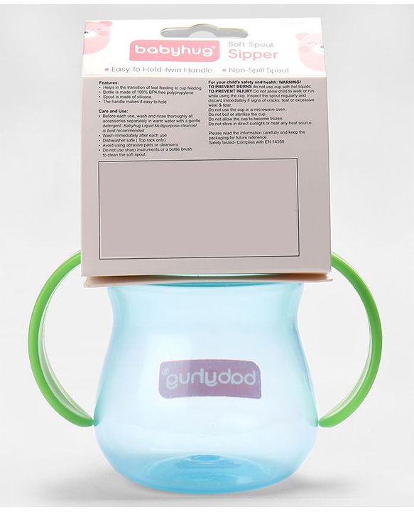 Babyhug Sipper Cup with Twin Handles for Toddlers 240 ml - Green | Spill Proof | Easy Grip | BPA Free | Spill-Resistant