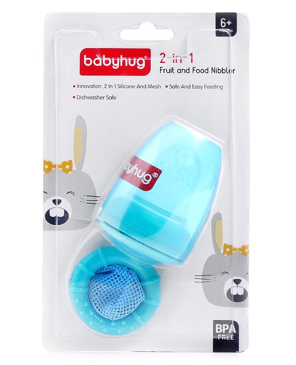 Babyhug 2-in-1 Fruit & Food Nibbler with Mesh and Silicone Sac  | Safe | BPA Free | Baby Feeder | Soft Silicone