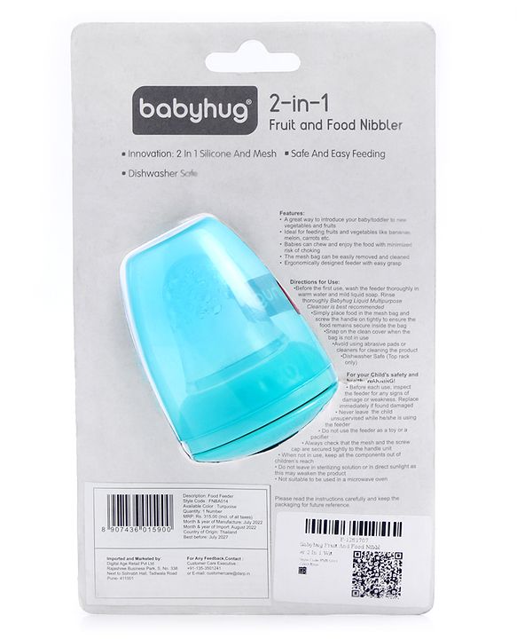 Babyhug 2-in-1 Fruit & Food Nibbler with Mesh and Silicone Sac  | Safe | BPA Free | Baby Feeder | Soft Silicone