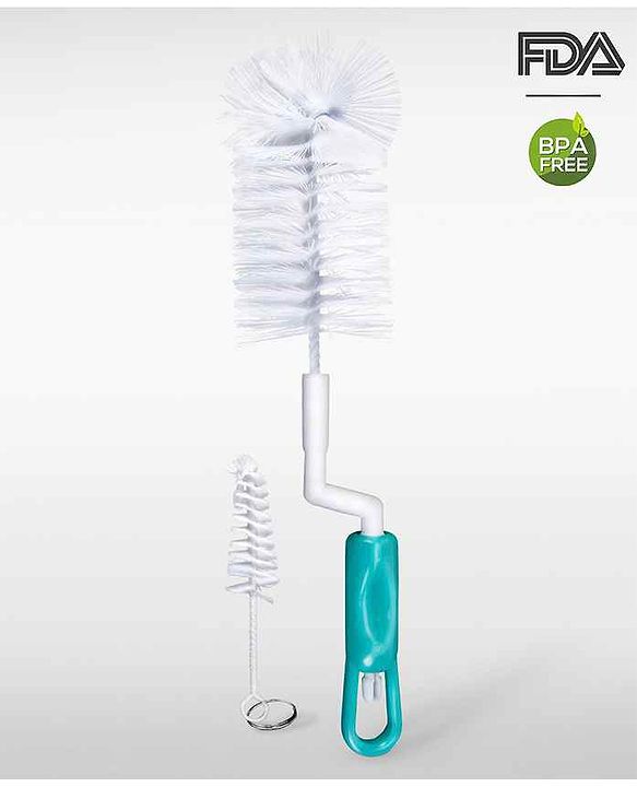 Babyhug 2-in-1 Rotating Bottle & Nipple Cleaning Brush with Soft Bristles  Green | BPA Free | Easy Grip | 360° Cleaning Tool | Easy to Clean Bottles | Silicone Bristles | Anti Slip Handle
