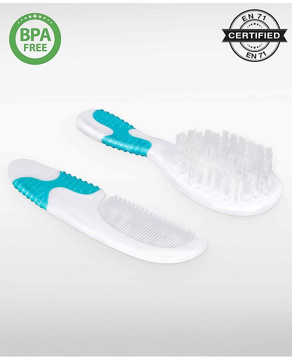 Babyhug Soft Grip Baby Hair Brush and Comb Set for Newborns & Toddlers Blue  | Gentle Scalp Care | Environment Friendly | BPA Free | Round Tip | Soft | Massage| Stimulation