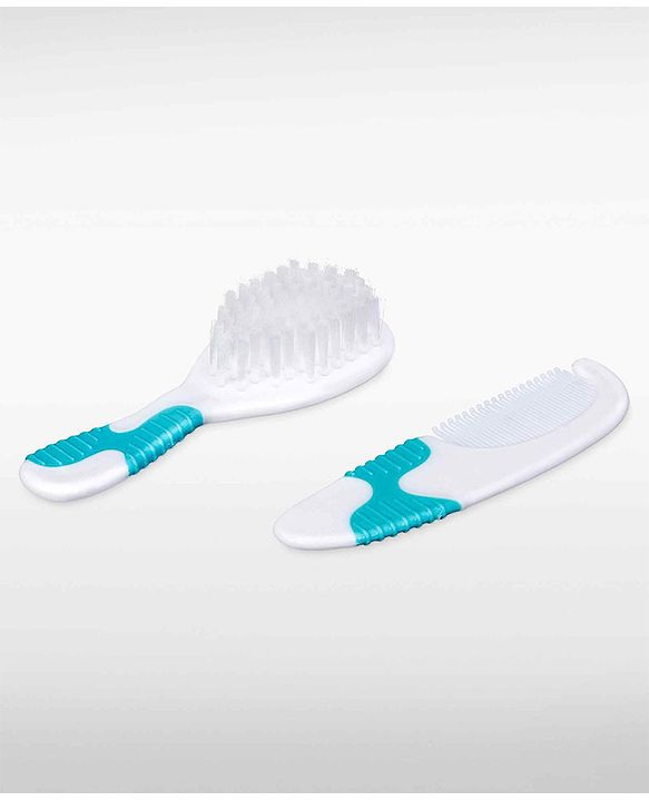 Babyhug Soft Grip Baby Hair Brush and Comb Set for Newborns & Toddlers Blue  | Gentle Scalp Care | Environment Friendly | BPA Free | Round Tip | Soft | Massage| Stimulation