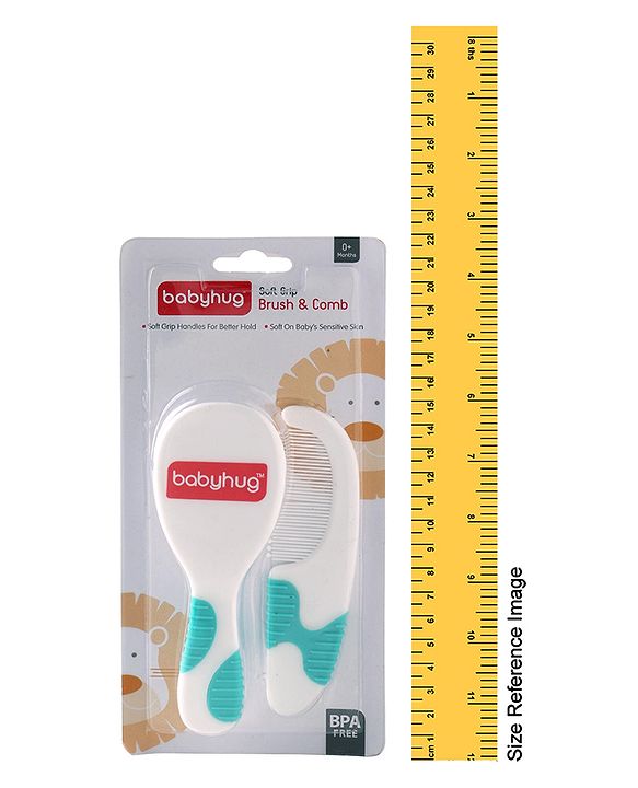 Babyhug Soft Grip Baby Hair Brush and Comb Set for Newborns & Toddlers Blue  | Gentle Scalp Care | Environment Friendly | BPA Free | Round Tip | Soft | Massage| Stimulation