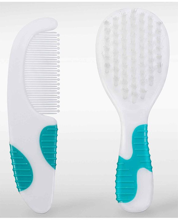 Babyhug Soft Grip Baby Hair Brush and Comb Set for Newborns & Toddlers Blue  | Gentle Scalp Care | Environment Friendly | BPA Free | Round Tip | Soft | Massage| Stimulation