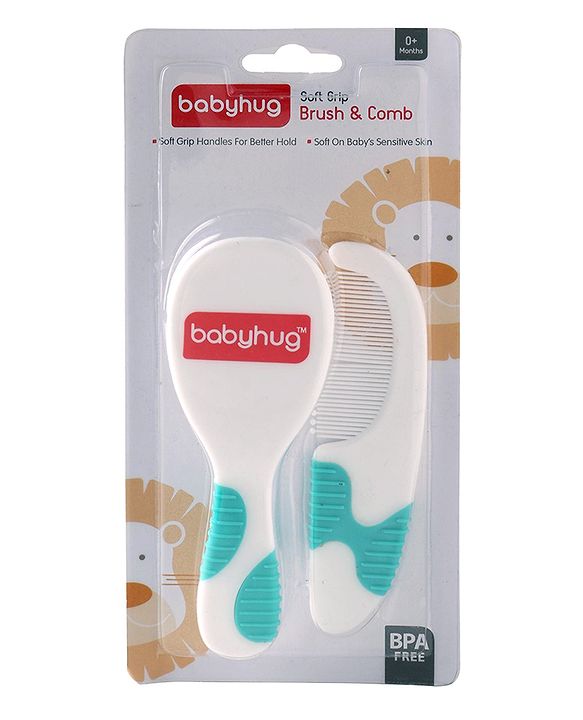 Babyhug Soft Grip Baby Hair Brush and Comb Set for Newborns & Toddlers Blue  | Gentle Scalp Care | Environment Friendly | BPA Free | Round Tip | Soft | Massage| Stimulation