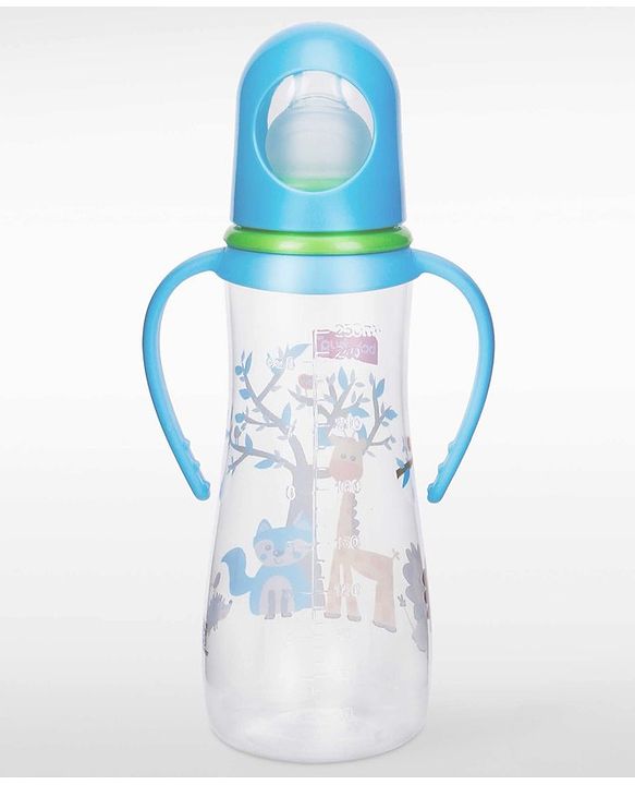 Babyhug Bubble Anti-Colic Feeding Bottle with Dual Handles - Blue & White, 250 ml | Sterilizable | BPA-Free | Bottle for Babies | Newborns | Toddlers