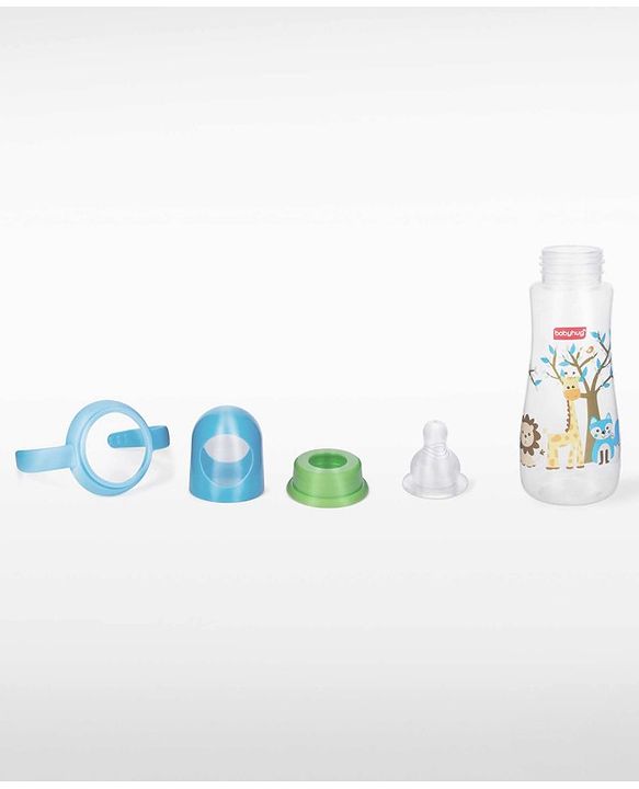 Babyhug Bubble Anti-Colic Feeding Bottle with Dual Handles - Blue & White, 250 ml | Sterilizable | BPA-Free | Bottle for Babies | Newborns | Toddlers