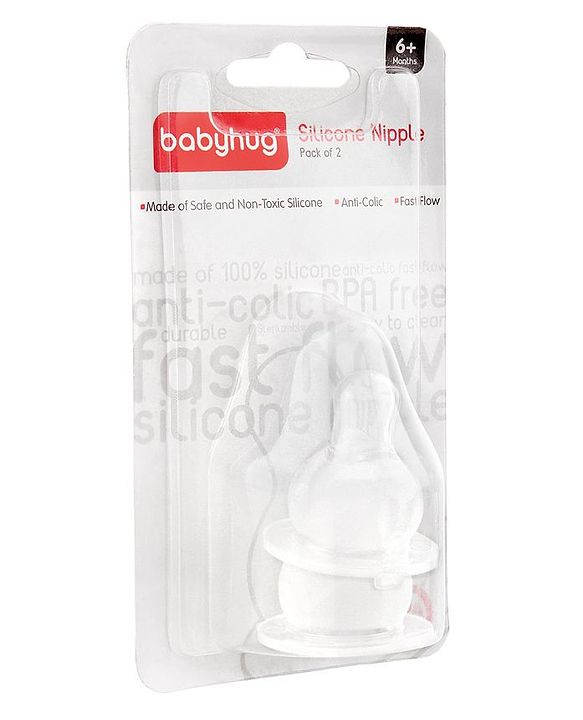 Babyhug Fast Flow Silicone Nipples for Feeding Bottles  Pack of 2 |BPA Free| Soft |Safe | Natural Feel | Silicone