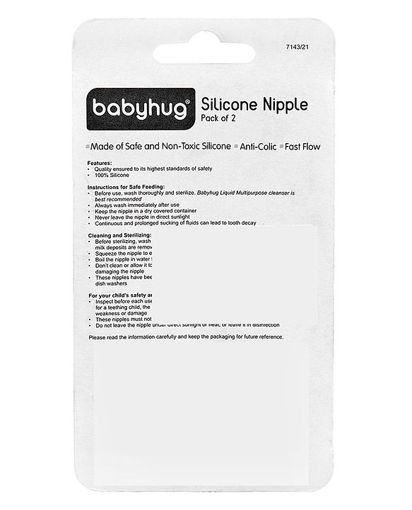 Babyhug Fast Flow Silicone Nipples for Feeding Bottles  Pack of 2 |BPA Free| Soft |Safe | Natural Feel | Silicone