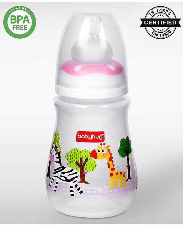 Babyhug Anti-Colic Sterilizable PP Feeding Bottle with Handle Pink  150 ml | BPA-Free | Leak-Resistant| Silicone | Mimics Natural Feeding