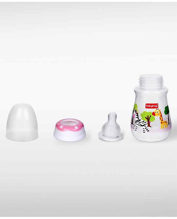 Babyhug Anti-Colic Sterilizable PP Feeding Bottle with Handle Pink  150 ml | BPA-Free | Leak-Resistant| Silicone | Mimics Natural Feeding