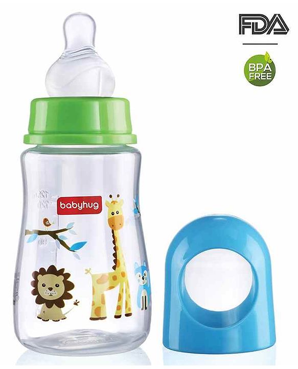 Babyhug Bubble Anti-Colic Sterilizable Feeding Bottle Blue - 125 ml | BPA-Free | Leak-Resistant| Silicone | Mimics Natural Feeding | Spirally Grooved