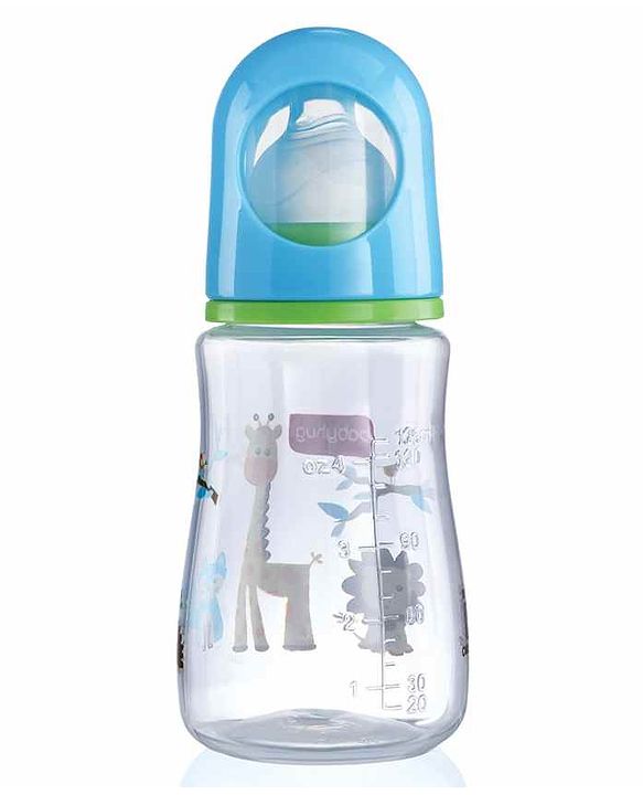 Babyhug Bubble Anti-Colic Sterilizable Feeding Bottle Blue - 125 ml | BPA-Free | Leak-Resistant| Silicone | Mimics Natural Feeding | Spirally Grooved