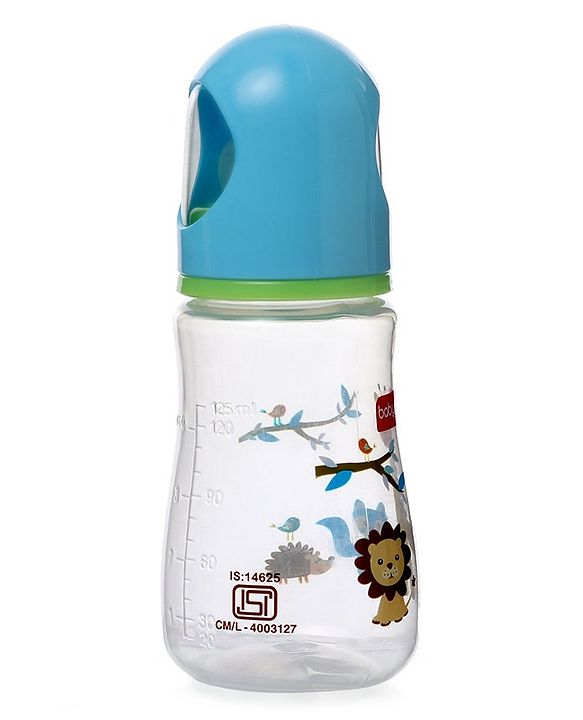 Babyhug Bubble Anti-Colic Sterilizable Feeding Bottle Blue - 125 ml | BPA-Free | Leak-Resistant| Silicone | Mimics Natural Feeding | Spirally Grooved