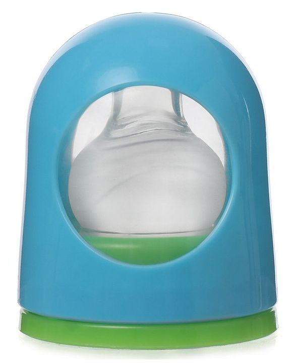 Babyhug Bubble Anti-Colic Sterilizable Feeding Bottle Blue - 125 ml | BPA-Free | Leak-Resistant| Silicone | Mimics Natural Feeding | Spirally Grooved