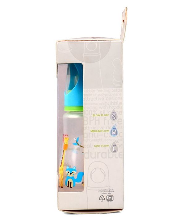 Babyhug Bubble Anti-Colic Sterilizable Feeding Bottle Blue - 125 ml | BPA-Free | Leak-Resistant| Silicone | Mimics Natural Feeding | Spirally Grooved
