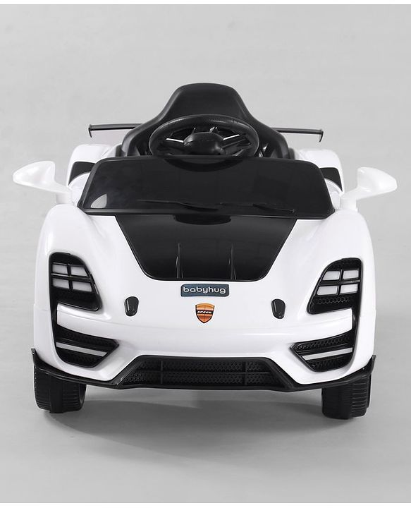 Babyhug Battery Operated Ride On Car with Music & Lights - White| Forward & Reverse Drive| Wide Comfortable Seat| Rechargeable Battery| Remote Control| Pre-loaded Music with USB & AUX
