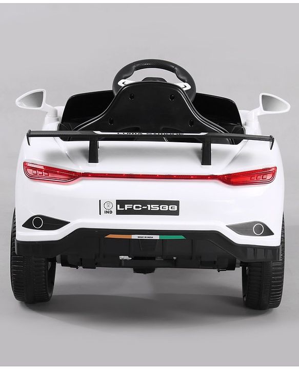 Babyhug Battery Operated Ride On Car with Music & Lights - White| Forward & Reverse Drive| Wide Comfortable Seat| Rechargeable Battery| Remote Control| Pre-loaded Music with USB & AUX