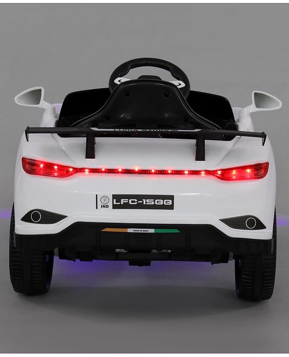 Babyhug Battery Operated Ride On Car with Music & Lights - White| Forward & Reverse Drive| Wide Comfortable Seat| Rechargeable Battery| Remote Control| Pre-loaded Music with USB & AUX