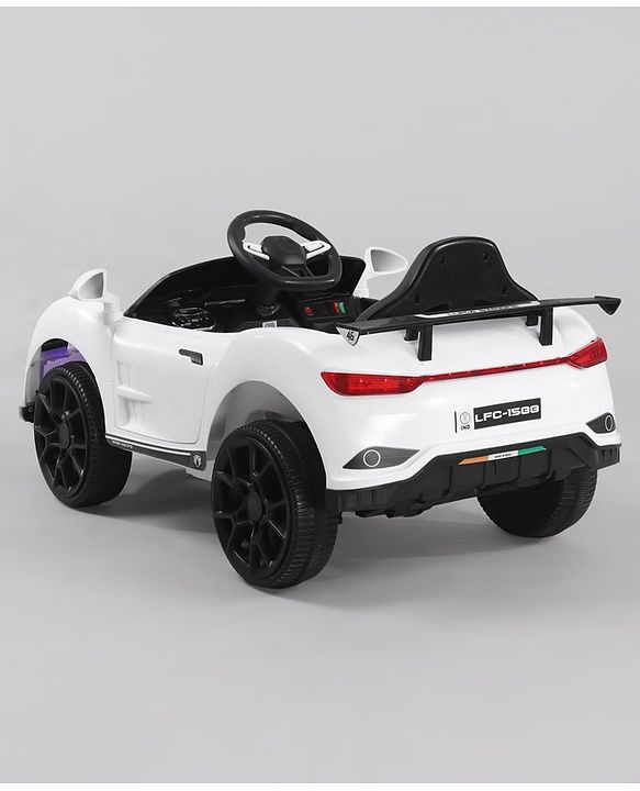 Babyhug Battery Operated Ride On Car with Music & Lights - White| Forward & Reverse Drive| Wide Comfortable Seat| Rechargeable Battery| Remote Control| Pre-loaded Music with USB & AUX