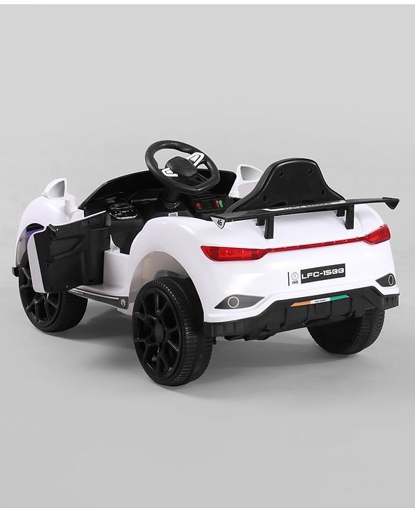 Babyhug Battery Operated Ride On Car with Music & Lights - White| Forward & Reverse Drive| Wide Comfortable Seat| Rechargeable Battery| Remote Control| Pre-loaded Music with USB & AUX