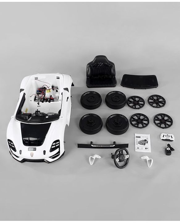 Babyhug Battery Operated Ride On Car with Music & Lights - White| Forward & Reverse Drive| Wide Comfortable Seat| Rechargeable Battery| Remote Control| Pre-loaded Music with USB & AUX