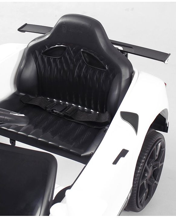 Babyhug Battery Operated Ride On Car with Music & Lights - White| Forward & Reverse Drive| Wide Comfortable Seat| Rechargeable Battery| Remote Control| Pre-loaded Music with USB & AUX