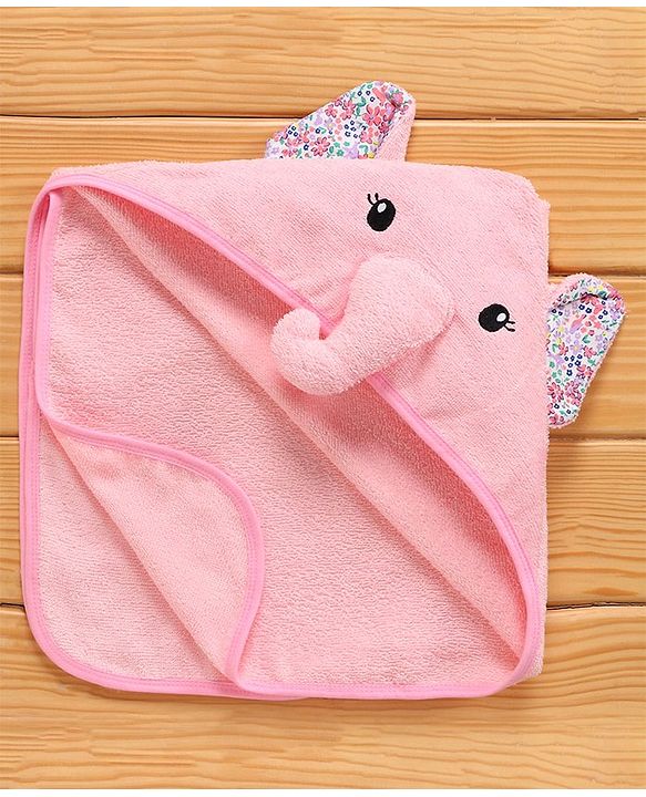 Babyhug Knitted Terry Elephant Hooded Towel - Pink