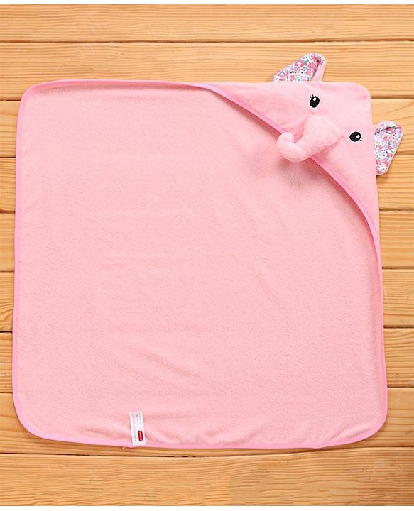 Babyhug Knitted Terry Elephant Hooded Towel - Pink