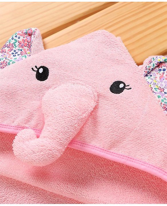 Babyhug Knitted Terry Elephant Hooded Towel - Pink