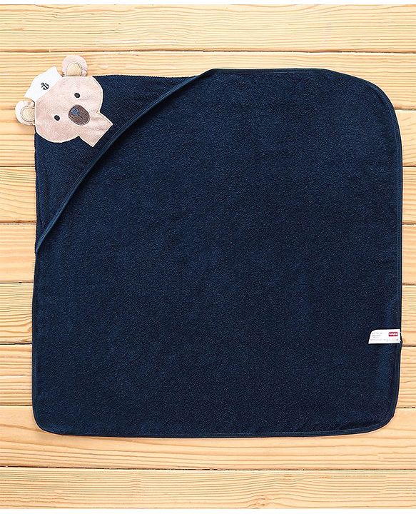 Babyhug  Woven Terry Hooded Towel Bear Embroidery - Blue