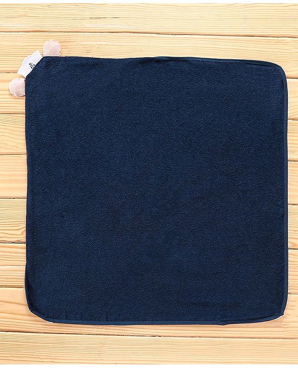 Babyhug  Woven Terry Hooded Towel Bear Embroidery - Blue