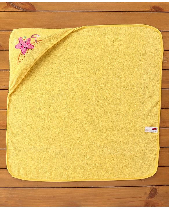 Babyhug Woven Terry Embroidered Hooded Towel Starfish Print - Pink