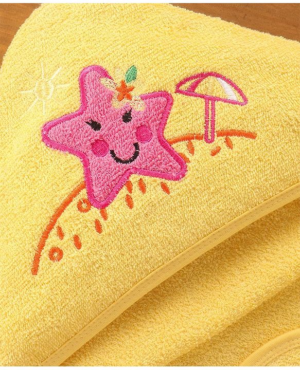 Babyhug Woven Terry Embroidered Hooded Towel Starfish Print - Pink