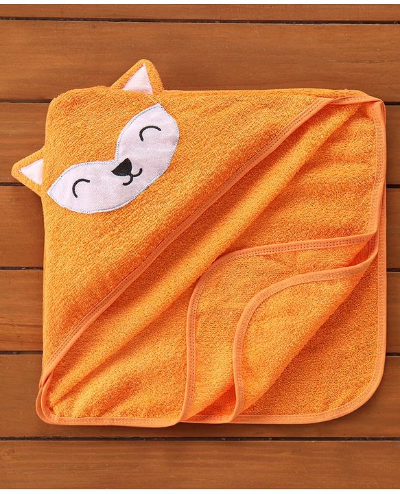 Babyhug Woven Terry Embroidered Hooded Towel Fox Print - Brown