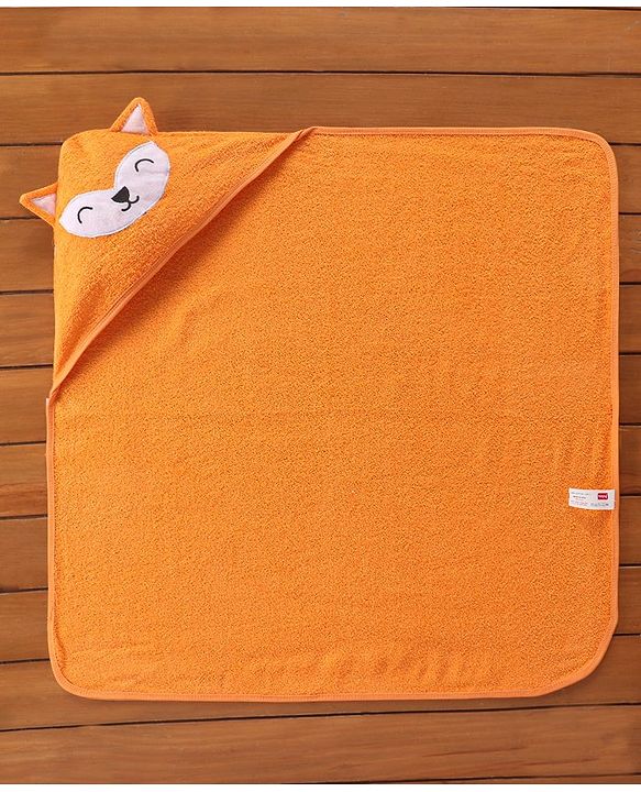 Babyhug Woven Terry Embroidered Hooded Towel Fox Print - Brown