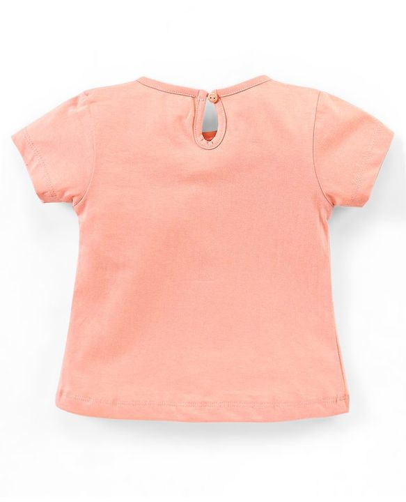 Babyhug 100% Cotton Half Sleeves Top Princess Graphics Print - Peach