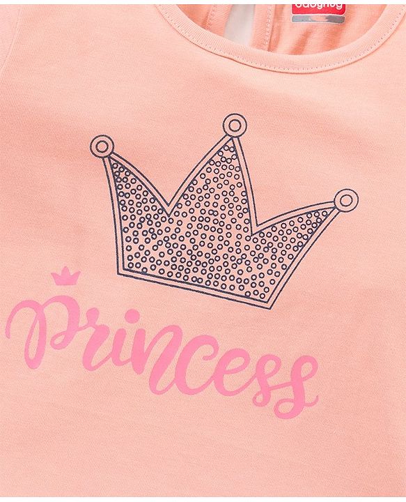 Babyhug 100% Cotton Half Sleeves Top Princess Graphics Print - Peach