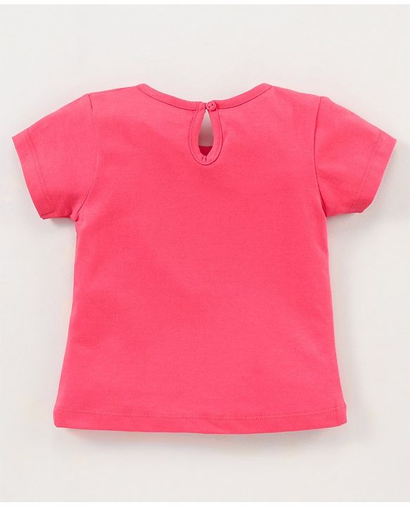Babyhug 100% Cotton Knit Half Sleeves Tee Kitty Graphics - Fuchsia