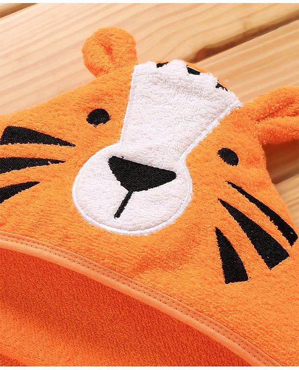 Babyhug Knitted Terry Tiger Hooded Towel - Orange
