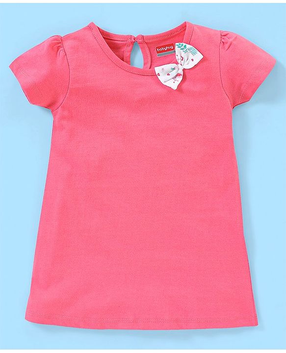 Babyhug 100% Cotton Half Sleeves A Line Floral Printed Frock with Bow Applique Pack of 2 - Pink