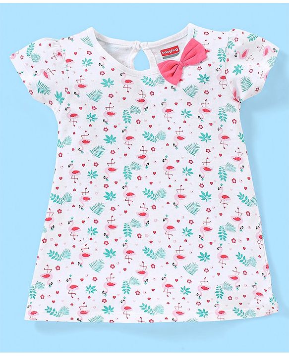 Babyhug 100% Cotton Half Sleeves A Line Floral Printed Frock with Bow Applique Pack of 2 - Pink