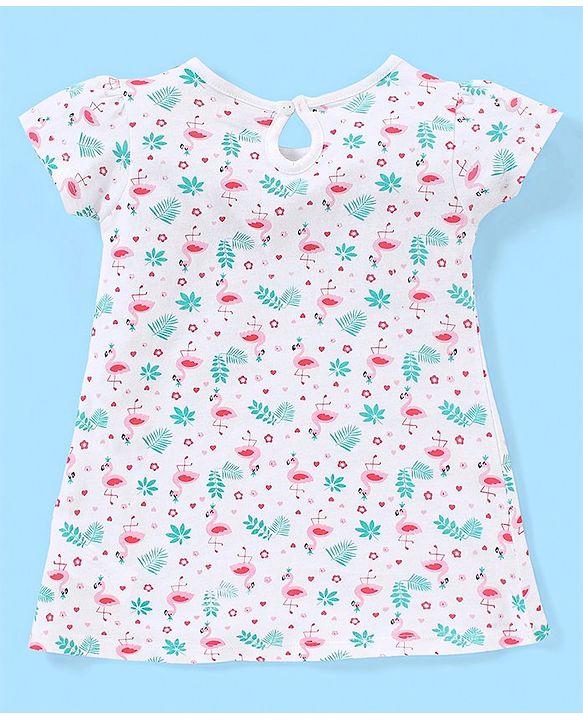 Babyhug 100% Cotton Half Sleeves A Line Floral Printed Frock with Bow Applique Pack of 2 - Pink
