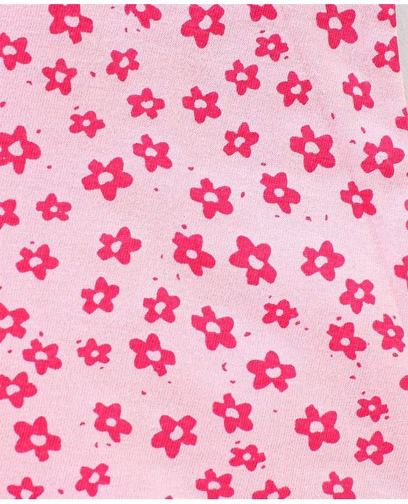 Babyhug 100% Cotton Knit Half Sleeves Floral Print Frocks With Bow Applique Pack of 2 - Pink