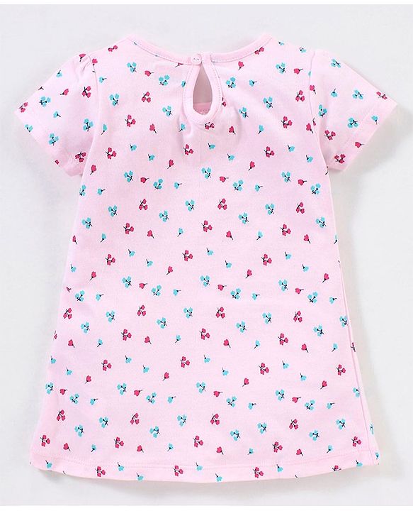 Babyhug 100% Cotton Half Sleeves Frock with Bow Applique - Pink