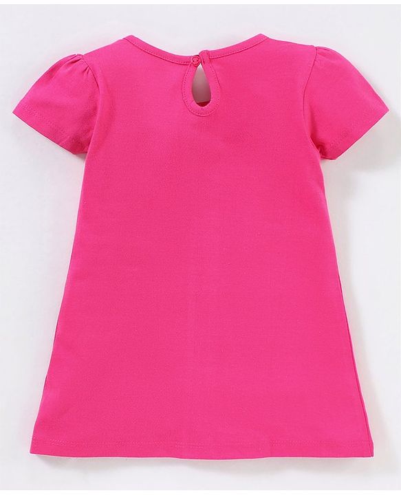 Babyhug 100% Cotton Half Sleeves Frock with Bow Applique - Pink