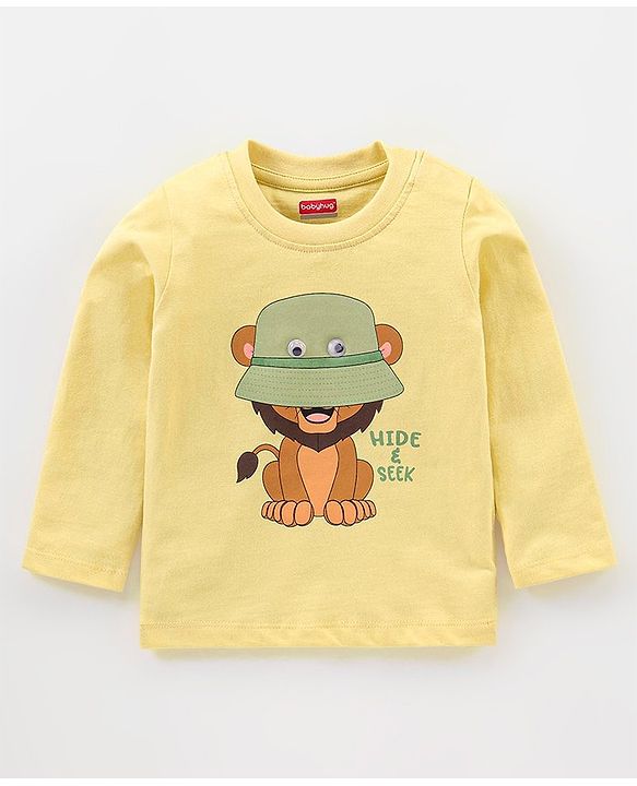 Babyhug Cotton Knit Full Sleeves Night Suit Lion Print - Yellow