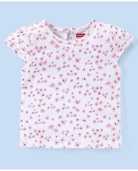 Babyhug 100% Cotton   Frock with Half Sleeves Inner Tee Floral Print and Embroidery - Pink