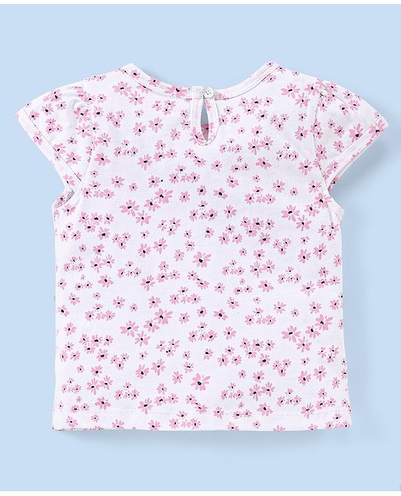 Babyhug 100% Cotton   Frock with Half Sleeves Inner Tee Floral Print and Embroidery - Pink